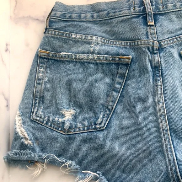 Agolde Parker Cut Off in Swapmeet Mid-Rise Button Fly Denim Shorts Size … - Picture 6 of 15